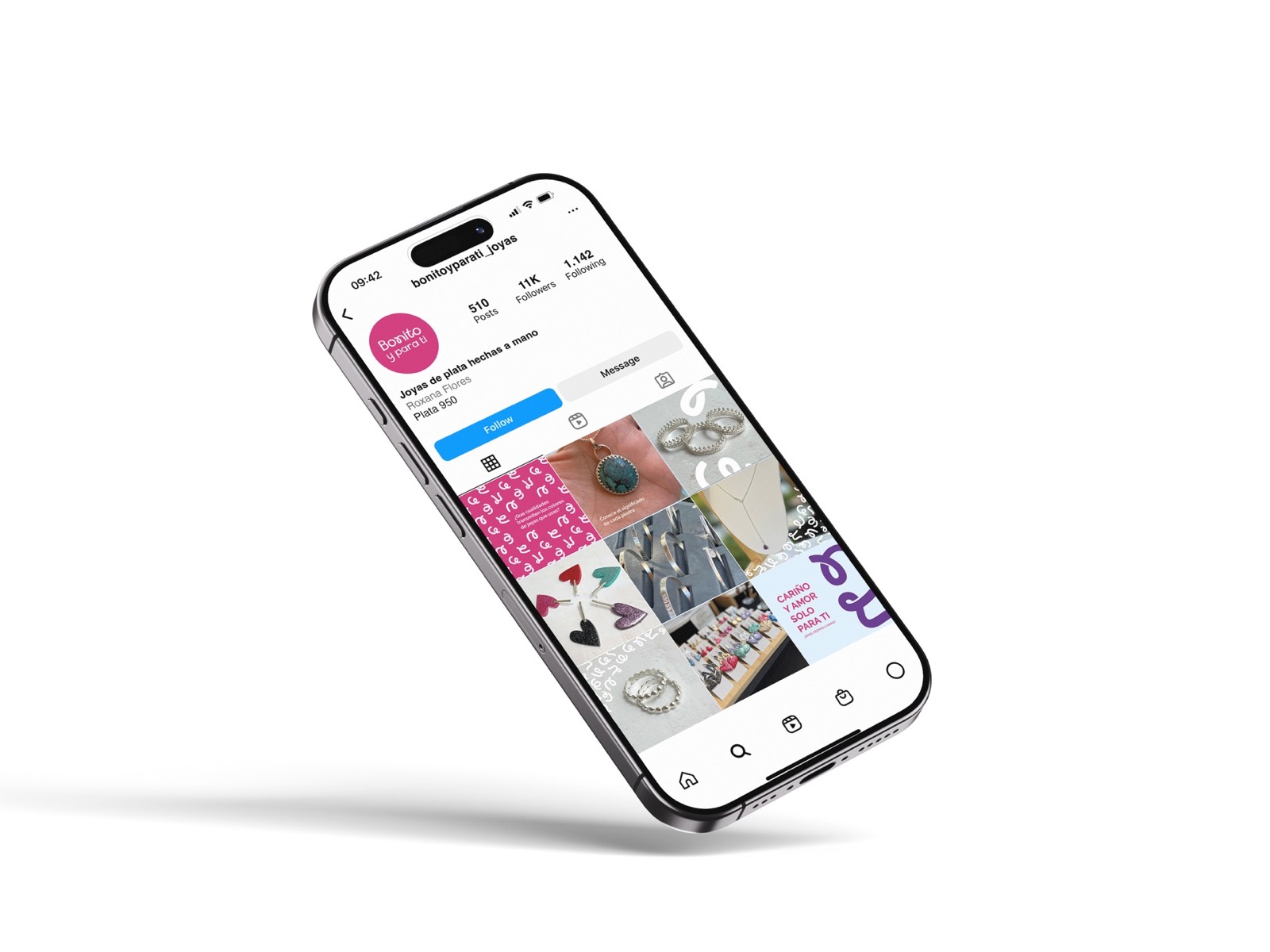 Perfil de Instagram de Bonito y para ti en un teléfono