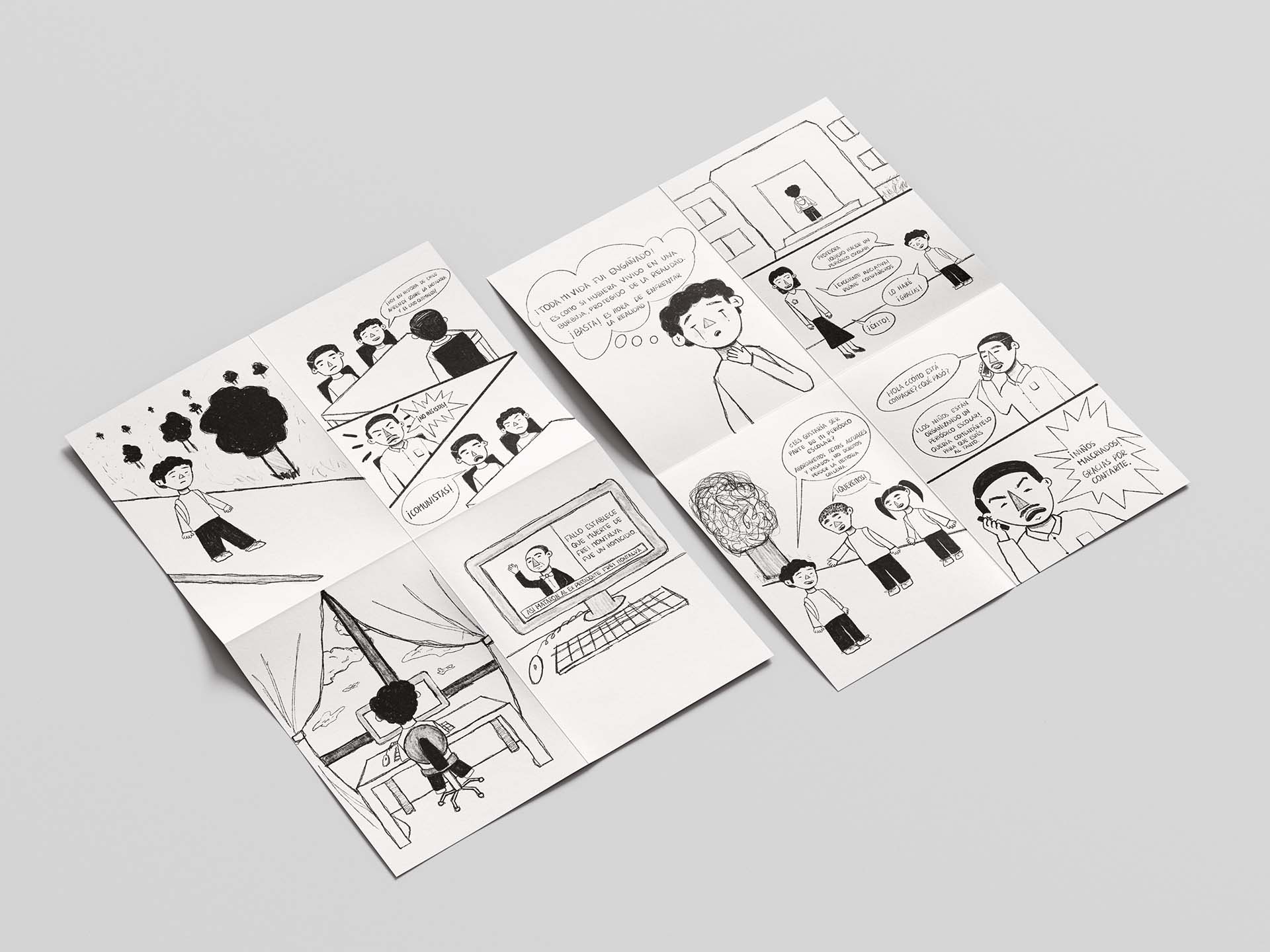 Doble página del fanzine Insurgencia Juvenil con ilustraciones en blanco y negro