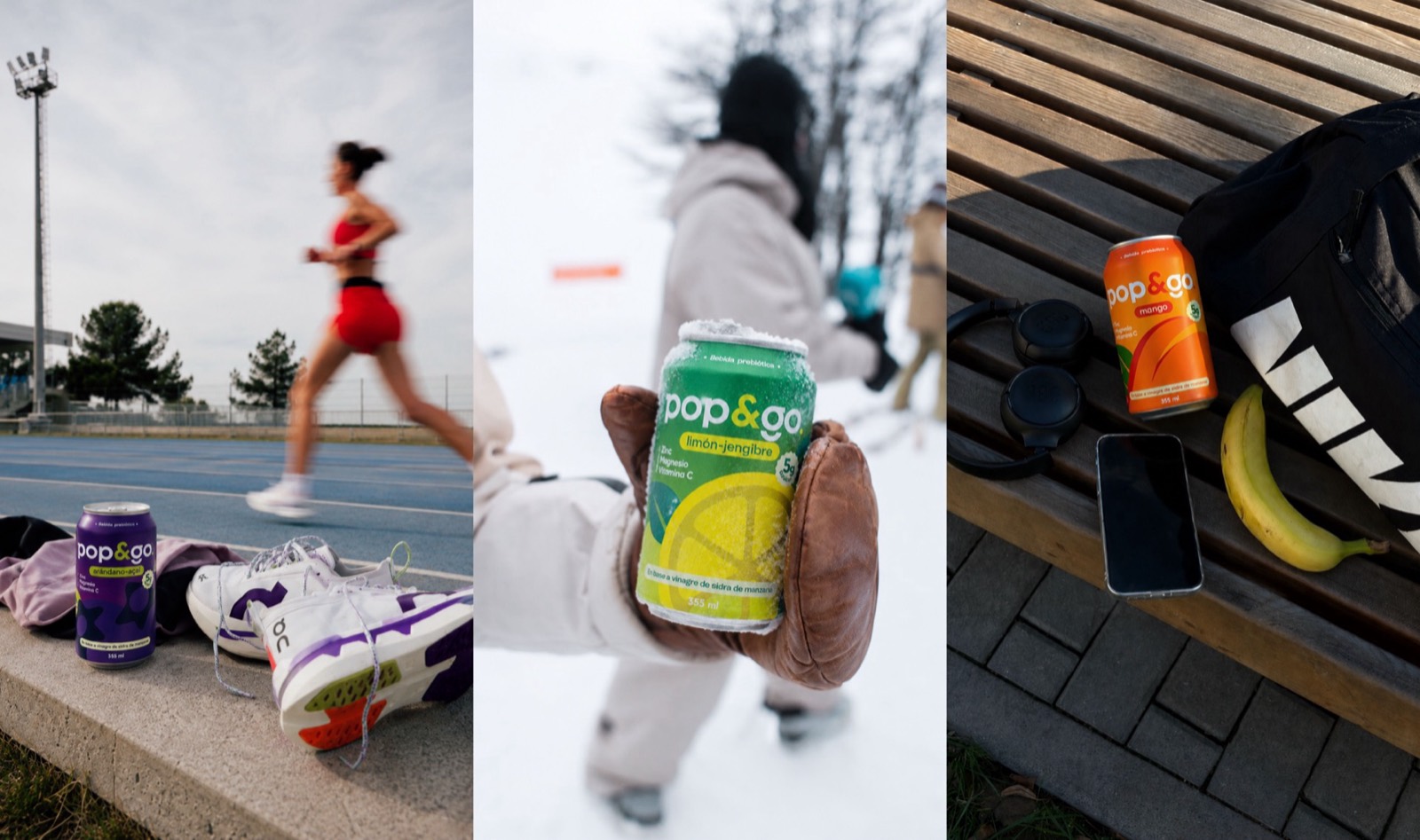 Campaña de Pop&Go con latas en contextos deportivos y urbanos